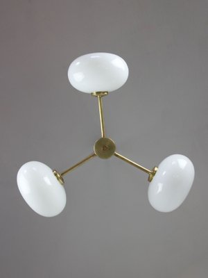 Mid-Century Brass Opaline Glass Chandelier-HGJ-1080209