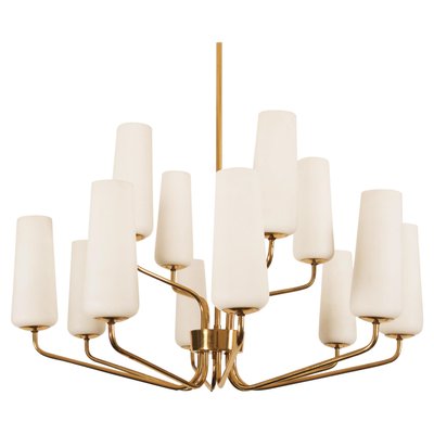 Mid-Century Brass & Opaline Glass Chandelier by Rupert Nikoll, 1950s-AX-1704799