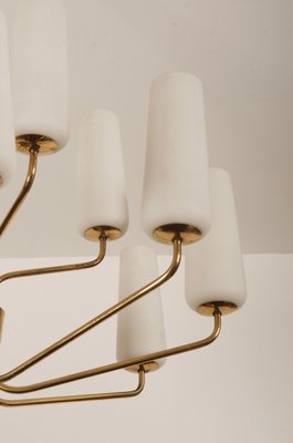 Mid-Century Brass & Opaline Glass Chandelier by Rupert Nikoll, 1950s-AX-1704799