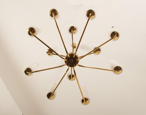 Mid-Century Brass & Opaline Glass Chandelier by Rupert Nikoll, 1950s-AX-1704799