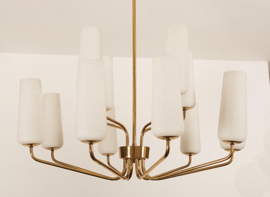 Mid-Century Brass & Opaline Glass Chandelier by Rupert Nikoll, 1950s-AX-1704799