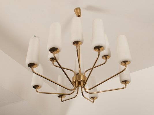 Mid-Century Brass & Opaline Glass Chandelier by Rupert Nikoll, 1950s-AX-1704799