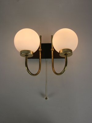 Mid-Century Brass & Opaline Sconces, Set of 2-HGJ-1170427