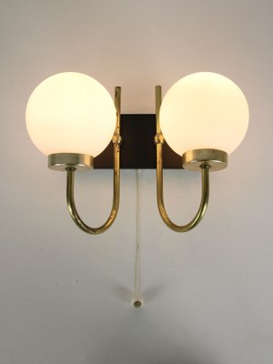 Mid-Century Brass & Opaline Sconces, Set of 2-HGJ-1170427