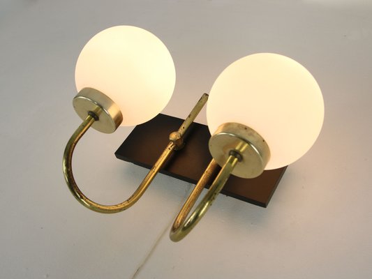 Mid-Century Brass & Opaline Sconces, Set of 2-HGJ-1170427