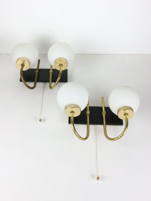 Mid-Century Brass & Opaline Sconces, Set of 2-HGJ-1170427