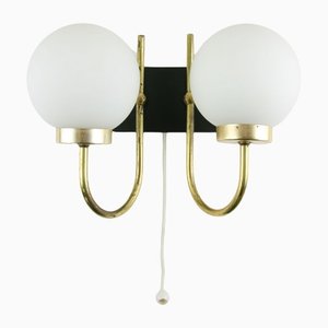 Mid-Century Brass & Opaline Sconces, Set of 2-HGJ-1170427