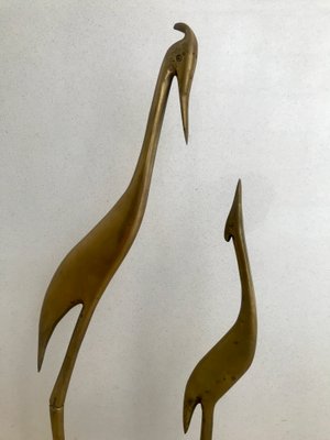 Mid-Century Brass Pair of Herons Sculpture on Pedestal, 1960s-NOU-635646