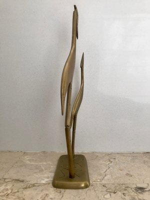 Mid-Century Brass Pair of Herons Sculpture on Pedestal, 1960s-NOU-635646