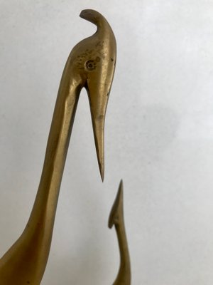 Mid-Century Brass Pair of Herons Sculpture on Pedestal, 1960s-NOU-635646