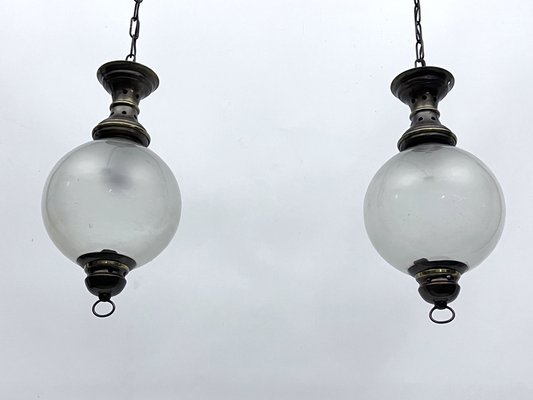 Mid-Century Brass Pendant Lights in the style of Caccia Dominioni, Italy, 1950s, Set of 2-OT-1718551