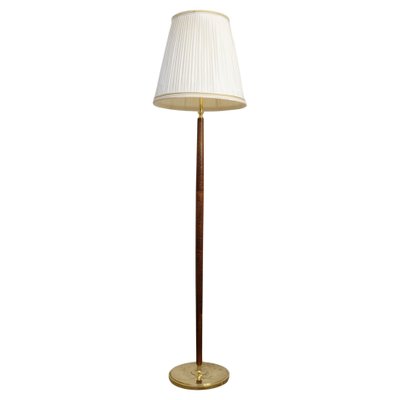 Mid-Century Brass & Polished Wood Floor Lamp from Böhlmarks, Sweden, 1940s-UYK-1367543