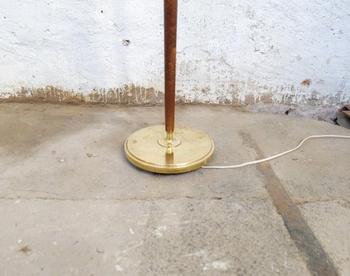 Mid-Century Brass & Polished Wood Floor Lamp from Böhlmarks, Sweden, 1940s-UYK-1367543