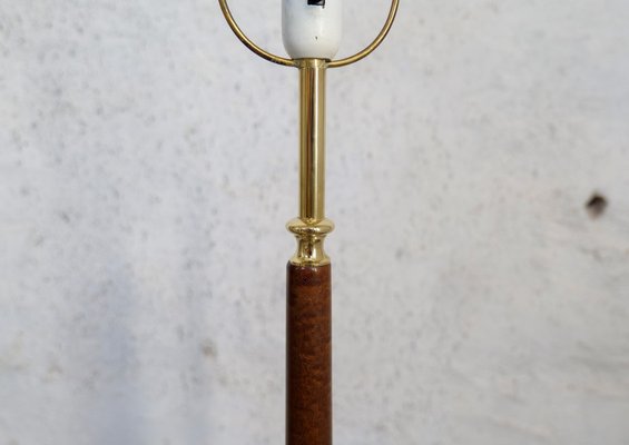 Mid-Century Brass & Polished Wood Floor Lamp from Böhlmarks, Sweden, 1940s-UYK-1367543