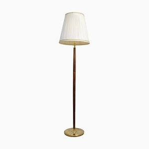 Mid-Century Brass & Polished Wood Floor Lamp from Böhlmarks, Sweden, 1940s-UYK-1367543