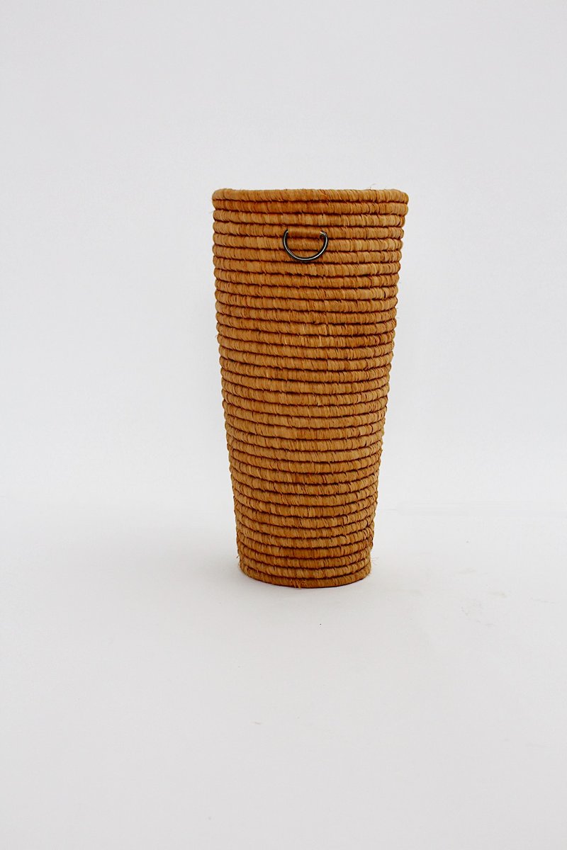 Mid-Century Brass Raffia Basket, Vienna, 1950s