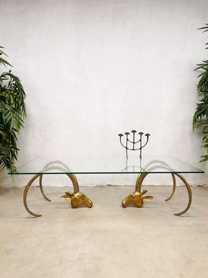 Mid-Century Brass Ram Coffee Table by in the Style of Alain Chervet, 1960s-BW-798035