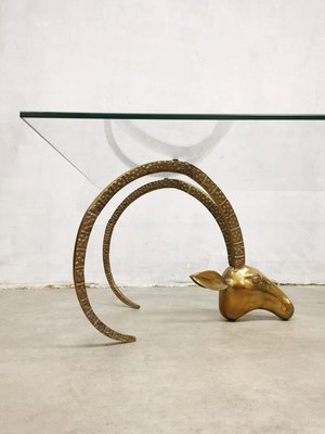 Mid-Century Brass Ram Coffee Table by in the Style of Alain Chervet, 1960s-BW-798035