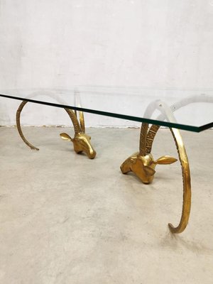 Mid-Century Brass Ram Coffee Table by in the Style of Alain Chervet, 1960s-BW-798035