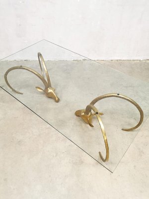 Mid-Century Brass Ram Coffee Table by in the Style of Alain Chervet, 1960s-BW-798035