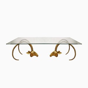 Mid-Century Brass Ram Coffee Table by in the Style of Alain Chervet, 1960s-BW-798035