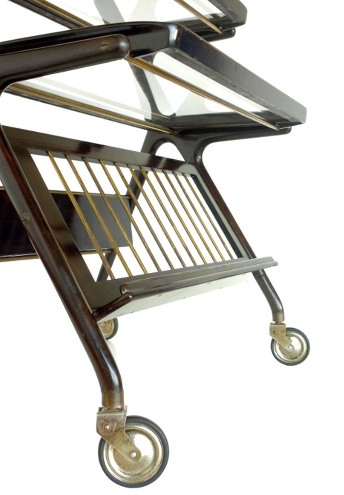 Mid-Century Brass & Rosewood Trolley by Cesare Lacca, Italy, 1950s