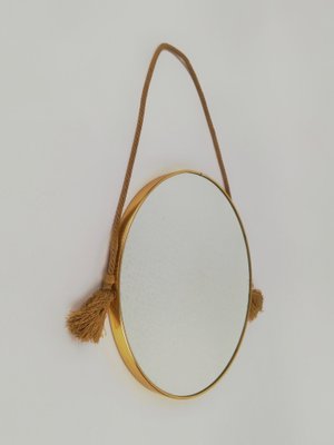 Mid-Century Brass Round Mirror, Italy, 1950s-UIW-1397447