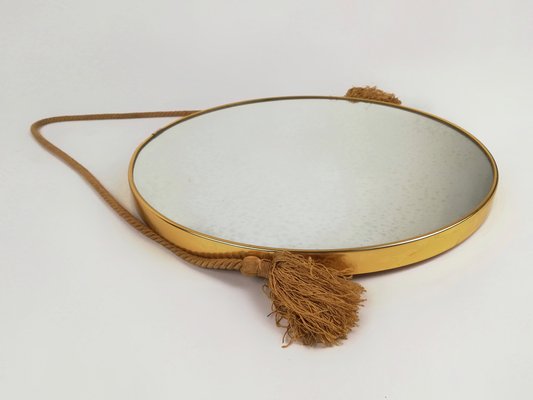 Mid-Century Brass Round Mirror, Italy, 1950s-UIW-1397447