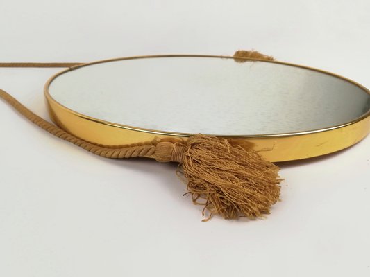 Mid-Century Brass Round Mirror, Italy, 1950s-UIW-1397447