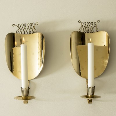 Mid-Century Brass Sconce Candleholders by Veikko Huotari, 1950s, Set of 2-NL-2013054