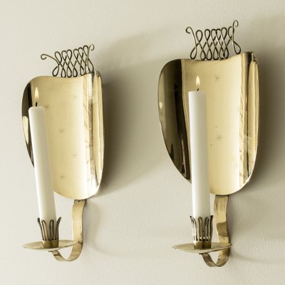 Mid-Century Brass Sconce Candleholders by Veikko Huotari, 1950s, Set of 2-NL-2013054