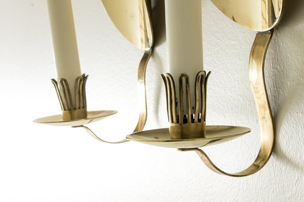 Mid-Century Brass Sconce Candleholders by Veikko Huotari, 1950s, Set of 2-NL-2013054