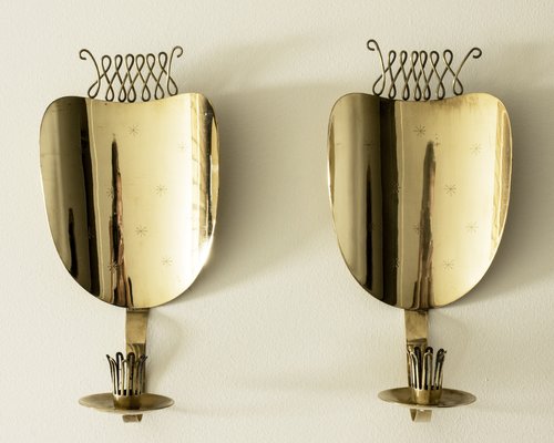 Mid-Century Brass Sconce Candleholders by Veikko Huotari, 1950s, Set of 2-NL-2013055