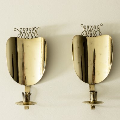 Mid-Century Brass Sconce Candleholders by Veikko Huotari, 1950s, Set of 2-NL-2013054