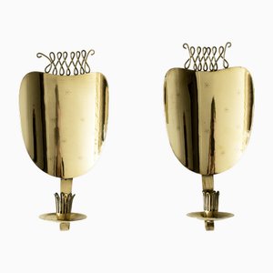 Mid-Century Brass Sconce Candleholders by Veikko Huotari, 1950s, Set of 2-NL-2013054