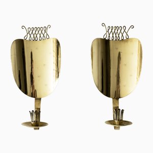 Mid-Century Brass Sconce Candleholders by Veikko Huotari, 1950s, Set of 2-NL-2013055