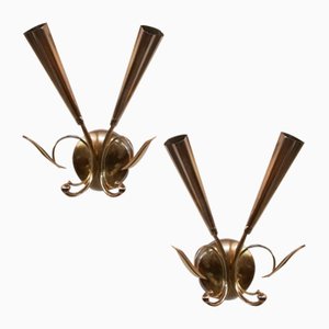 Mid-Century Brass Sconces in the Style of Oscar Torlasco, Set of 2-UIW-1271178