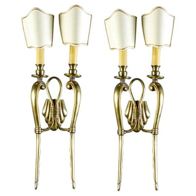 Mid-Century Brass Sconces or Wall Lights, Italy, 1940s, Set of 2-MBH-1031611