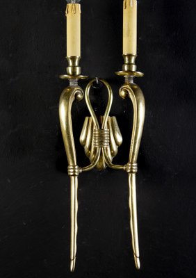 Mid-Century Brass Sconces or Wall Lights, Italy, 1940s, Set of 2-MBH-1031611