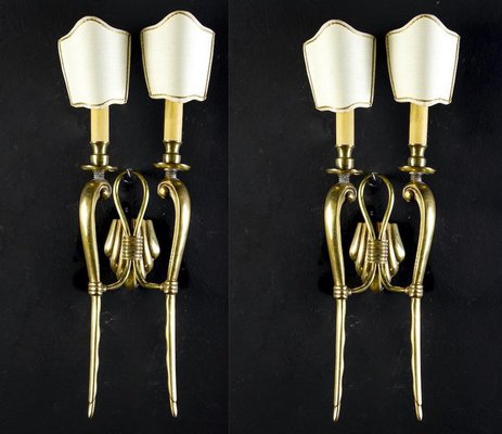 Mid-Century Brass Sconces or Wall Lights, Italy, 1940s, Set of 2-MBH-1031611