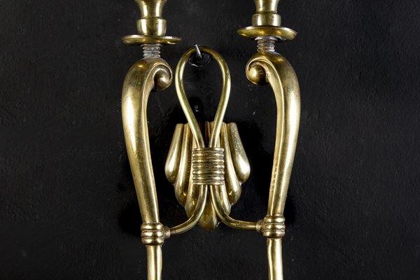 Mid-Century Brass Sconces or Wall Lights, Italy, 1940s, Set of 2-MBH-1031611