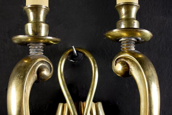 Mid-Century Brass Sconces or Wall Lights, Italy, 1940s, Set of 2-MBH-1031611