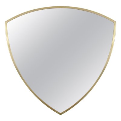 Mid-Century Brass Shield-Shaped Wall Mirror, Italy, 1950s-OE-1291477