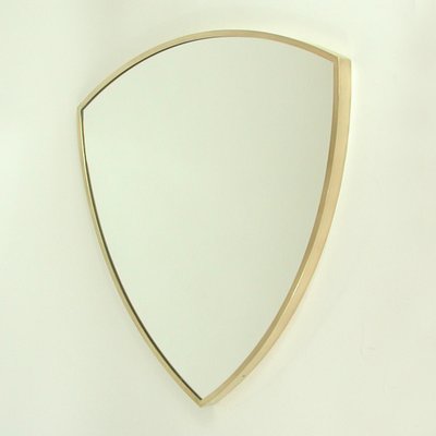 Mid-Century Brass Shield-Shaped Wall Mirror, Italy, 1950s-OE-1291477