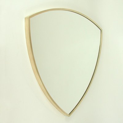 Mid-Century Brass Shield-Shaped Wall Mirror, Italy, 1950s-OE-1291477