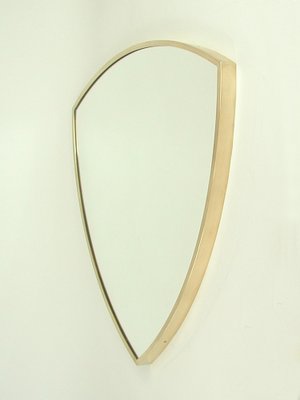 Mid-Century Brass Shield-Shaped Wall Mirror, Italy, 1950s-OE-1291477