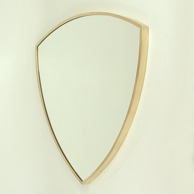 Mid-Century Brass Shield-Shaped Wall Mirror, Italy, 1950s-OE-1291477