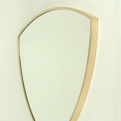 Mid-Century Brass Shield-Shaped Wall Mirror, Italy, 1950s-OE-1291477