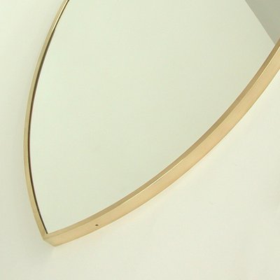 Mid-Century Brass Shield-Shaped Wall Mirror, Italy, 1950s-OE-1291477