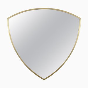 Mid-Century Brass Shield-Shaped Wall Mirror, Italy, 1950s-OE-1291477